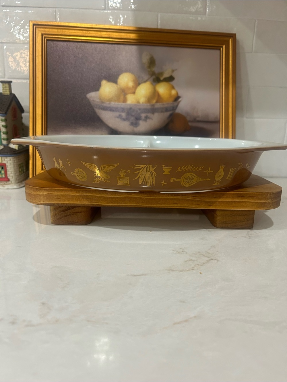 Pyrex Brown and Gold Cinderella Baking Dish